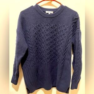 Madewell Patchwork Chunky Cable Knit Tunic Sweater, Medium, Navy